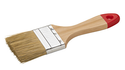 Isolated new wooden handle paint brush with natural bristles and red tip for DIY projects © Niamh