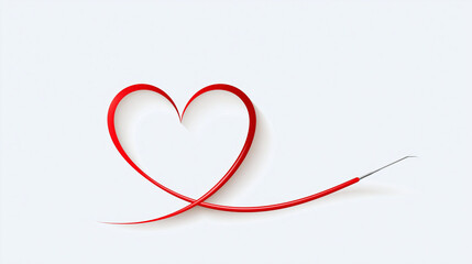 Fototapeta premium Interventional cardiology day with stylized heart medical catheter and text on clean white background, minimalist medical awareness design, with copy space