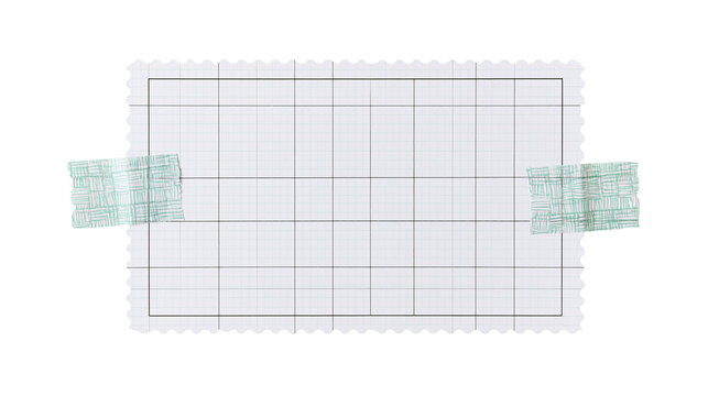 Isolated blank grid paper note with patterned masking tape and 'Z (1102)' text on black bar