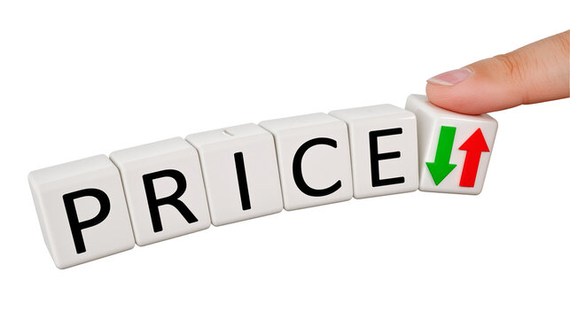 Isolated hand pressing price change button illustrating market fluctuations and financial trends