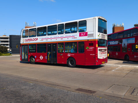 Red and White TfL Superloop SL7 Double-Decker Bus in London