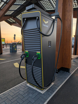 Fastned Electric Vehicle Ultra-Rapid Charging Station at Sunset