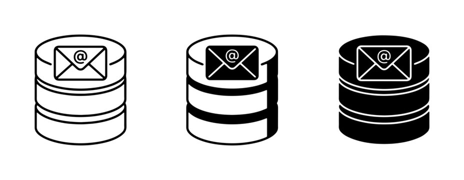 Email Database Icons, Digital Communication Storage, Contact Information Server, Electronic Mail Data Management