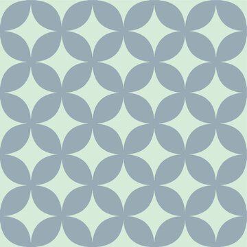 This image features a retro geometric seamless pattern of repeating gray flower petals set against a soft mint green background.