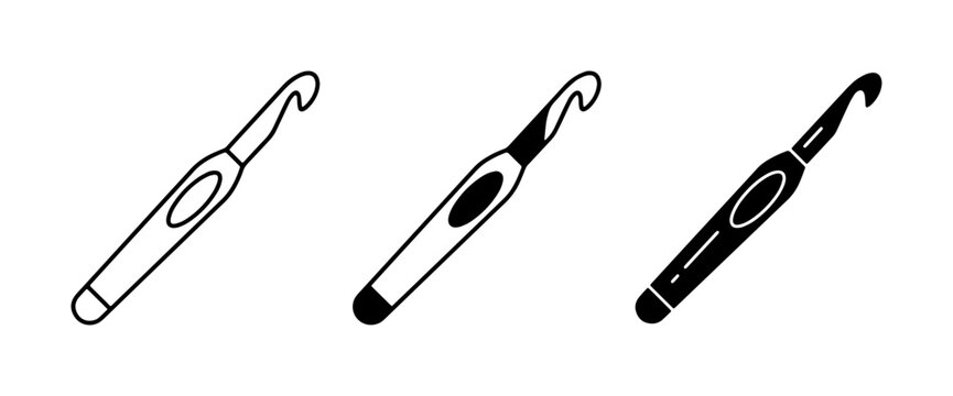 Crochet Hook Icons Set, Crafting Tool Vector Graphics, Handmade Hobby Supplies, Knitting Needle Illustrations