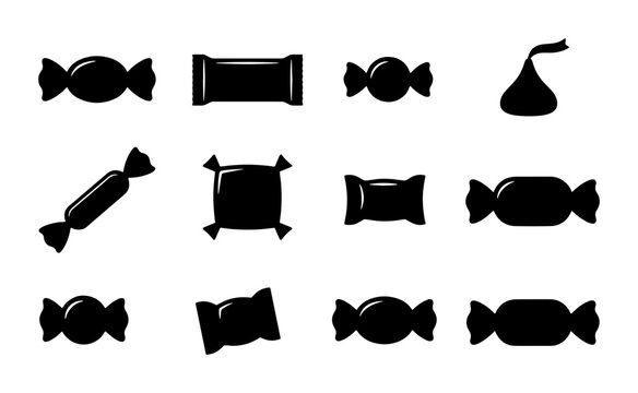 Black Candy Icons, Sweet Treats Collection, Chocolate Wrappers, Confectionery Vector Set