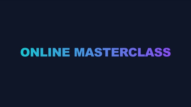 Online masterclass title card with modern gradient typography for e-learning and digital education presentations animation 4k