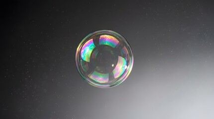 Naklejka premium A Single Iridescent Soap Bubble Floating Through a Dark Studio Space