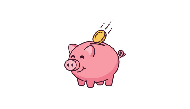 Cartoon piggy bank with a gold coin being inserted.