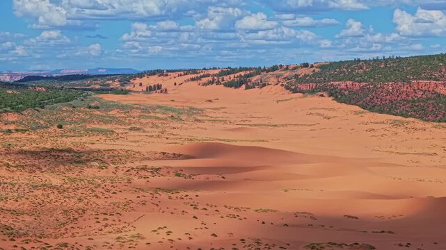 Aerial view of Coral Pink Sand Dunes at sunset