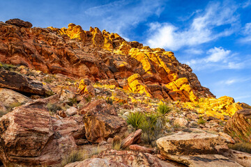Red sandstone mountain cliffs in Calico Basin Nevada © PhotoSpirit