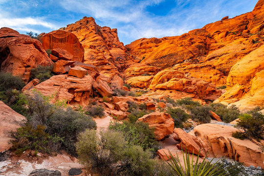 Calico Tanks Trail red rock formations at sunset