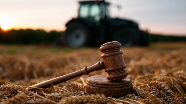 Agricultural Law and Court Case Concept with Judge Gavel on Farm Field