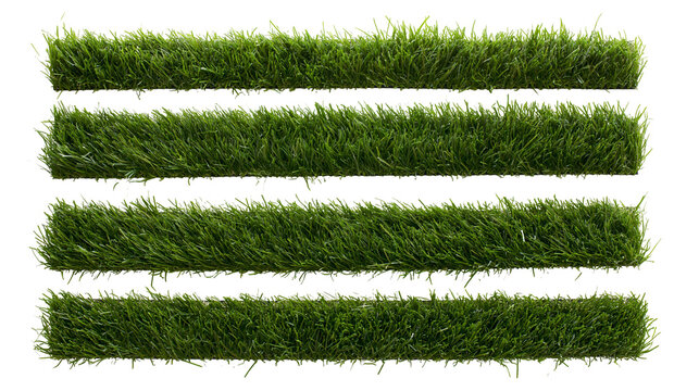 Isolated four parallel strips of fresh green grass, ideal for natural landscaping designs