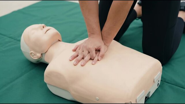 Woman Demonstrating Cpr on a Mannequin Highlighting Essential Life saving Skills and Emergency Medical Training