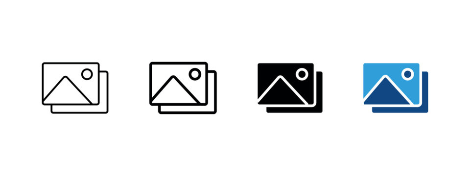Photos icon. Image gallery sign. Picture collection symbol. Digital photography pictogram. Multiple pictures for an album, media archive, and visual memories illustration.
