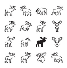 Obraz premium Various moose outlines in different poses against a white background vector illustration