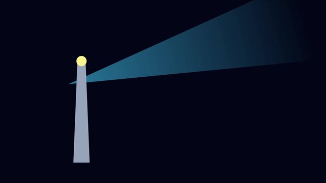 Minimalist lighthouse rotating beam animation: nautical navigation and safety concept 4k beacon ocean