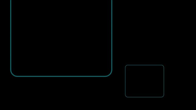 Minimalist neon square frame glowing on dark animation 4k background, for digital interface, border