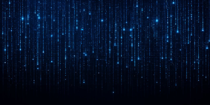 Abstract dark blue digital technology background with vertical matrix light rain data transfer technology abstract vertical security programming software computing internet particles