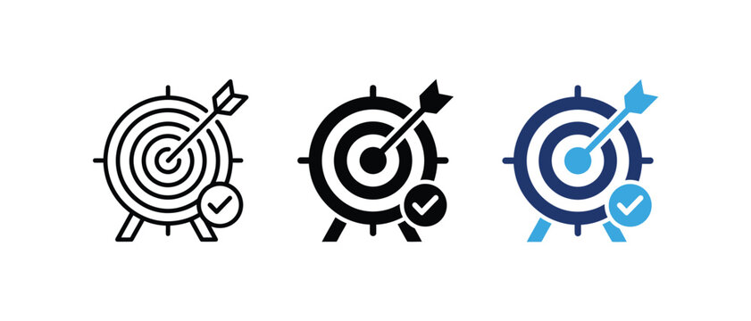 Target goal achievement and marketing success icon set. Vector illustration