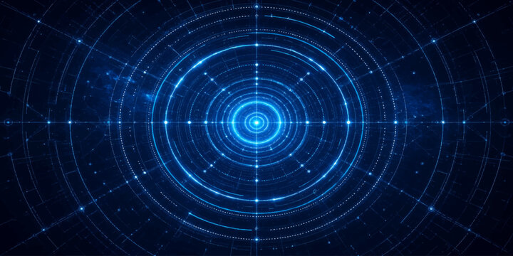Futuristic blue digital tunnel with concentric circles and glowing light grid pattern futuristic background technology abstract cyber data blue illumination sci fi network connection abstract