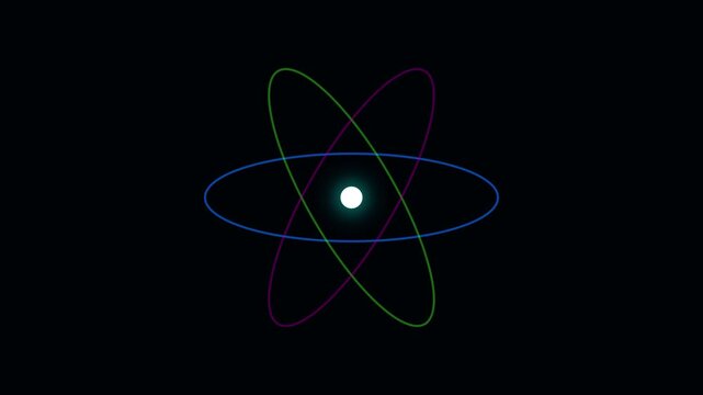 Neon atom model animation with rotating orbits for science and technology concepts 4k physics chemistry