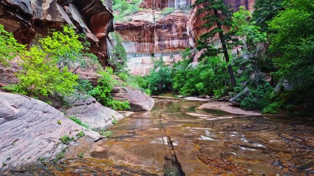 Scenic view captures the iconic tunnel entrance of the Subway formation in Zion National Park