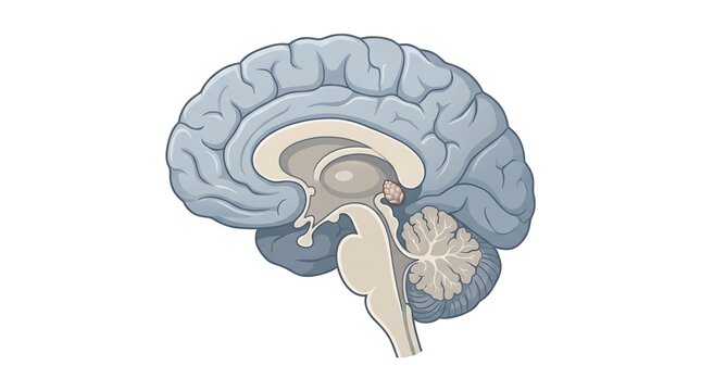 Sagittal section of human brain showing pineal gland location and cerebrum anatomy