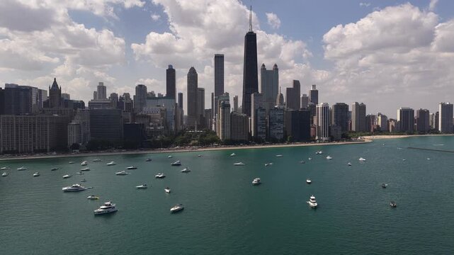  Aerial View of Chicago Skyline and Boats Anchored on Lake Michigan, Sunny Day&rdquo; on August 28 