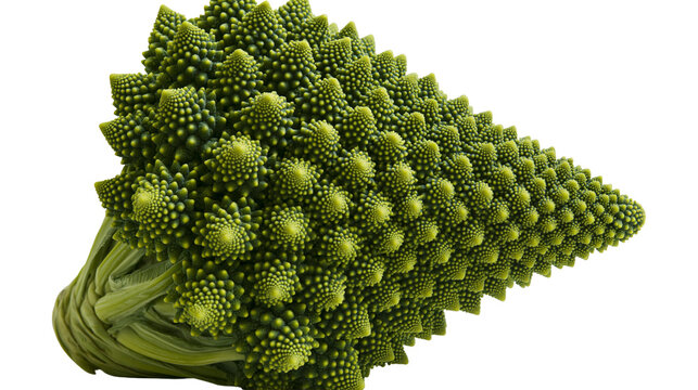 Isolated fresh vibrant green Romanesco broccoli, a unique fractal edible vegetable, healthy and raw.