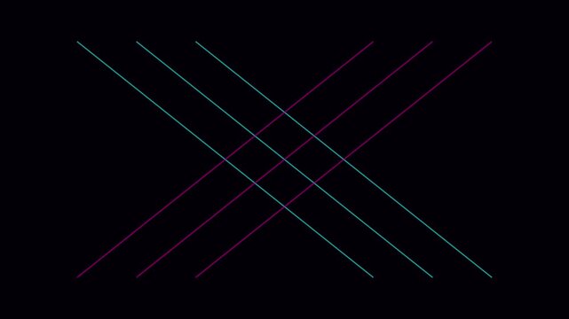 Abstract neon line motion animation 4k background, with intersecting glowing, teal and purple, stripes lines