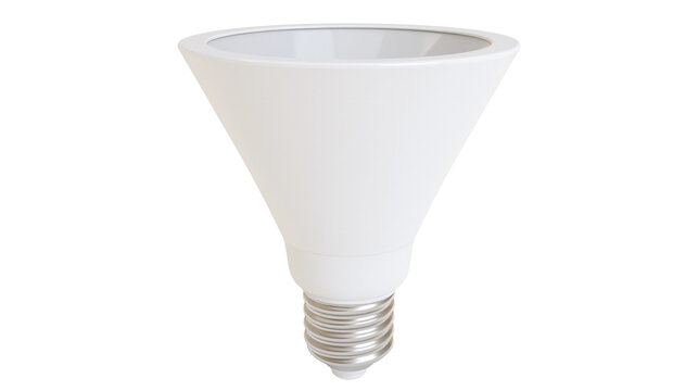 Isolated modern white LED floodlight bulb with screw base for energy efficient illumination