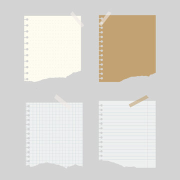 Blank note paper sheets torn realistic memo background template set
