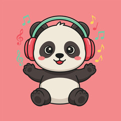 Cute cartoon panda bear listening to music with headphones © Alishba