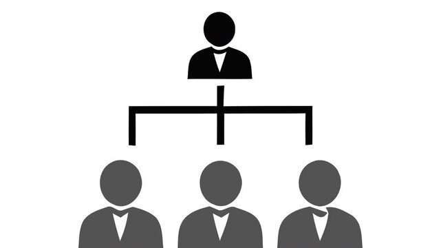 Corporate Organizational Chart Icon Showing Leadership Structure and Team Hierarchy Concept on White Background Animation