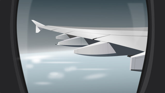 Airplane wing seen from window during flight.