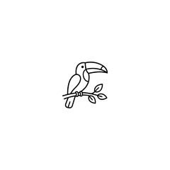 Naklejka premium Simple line art drawing of a toucan perched on a tree branch with tropical wildlife minimalist illustration creature tropicalbird rainforest