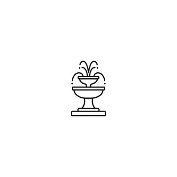 Two-tier outdoor garden water fountain minimalist outline icon with fountain minimalist decorative landscape architecture illustration waterfall