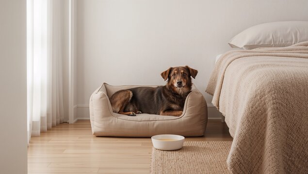 Hundefreundliches Apartment mit Hundebett und ruhiger Wohnecke
