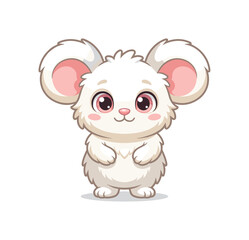 Obraz premium Adorable fluffy white cartoon mouse with big pink ears and eyes