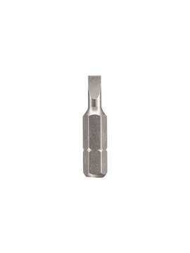 Metal 4 mm slotted screwdriver bit made of S2 steel for driving and removing slotted screws is isolated.