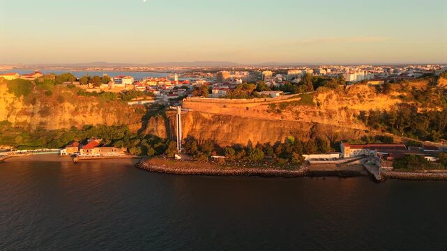 Aerial Drone Flight to Boca do Vento Viewpoint in Almada Near Lisbon