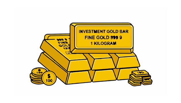 Stack of gold bars with investment label illustration.