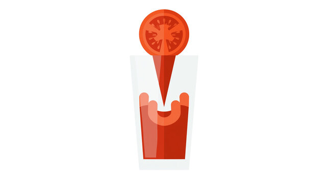 Isolated fresh tomato juice pouring into clear glass from ripe red fruit slice, healthy drink