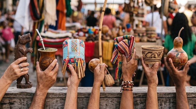 Diverse Hands Showcase Traditional Crafts and Cultural Items at Market