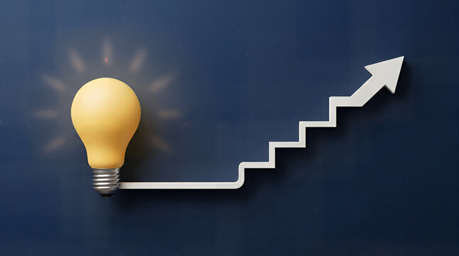 A business growth concept showing a simple idea evolving toward greater success, symbolizing innovation, strategy, ambition, progress, and goal achievement