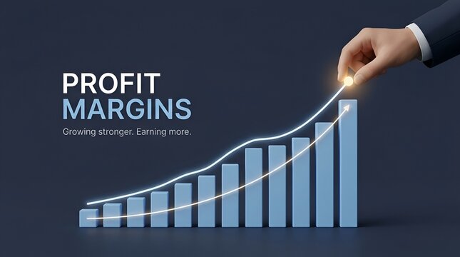 A concept of increasing company profit margins with a growth chart showing rising revenue, business performance, efficiency, and sustainable expansion opportunities