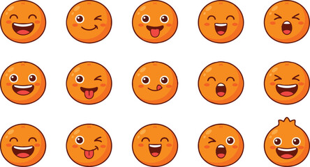 Naklejka premium Set of cute orange fruit characters with various funny expressions