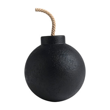 Single black round 3d explosive bomb symbol with a short fuse and realistic matte texture, perfect for gaming, animation, or conceptual design projects about danger.